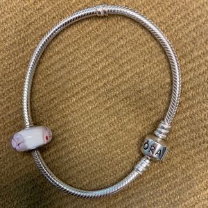 Pandora Snake Chain Bracelet & Floral Glass Charm